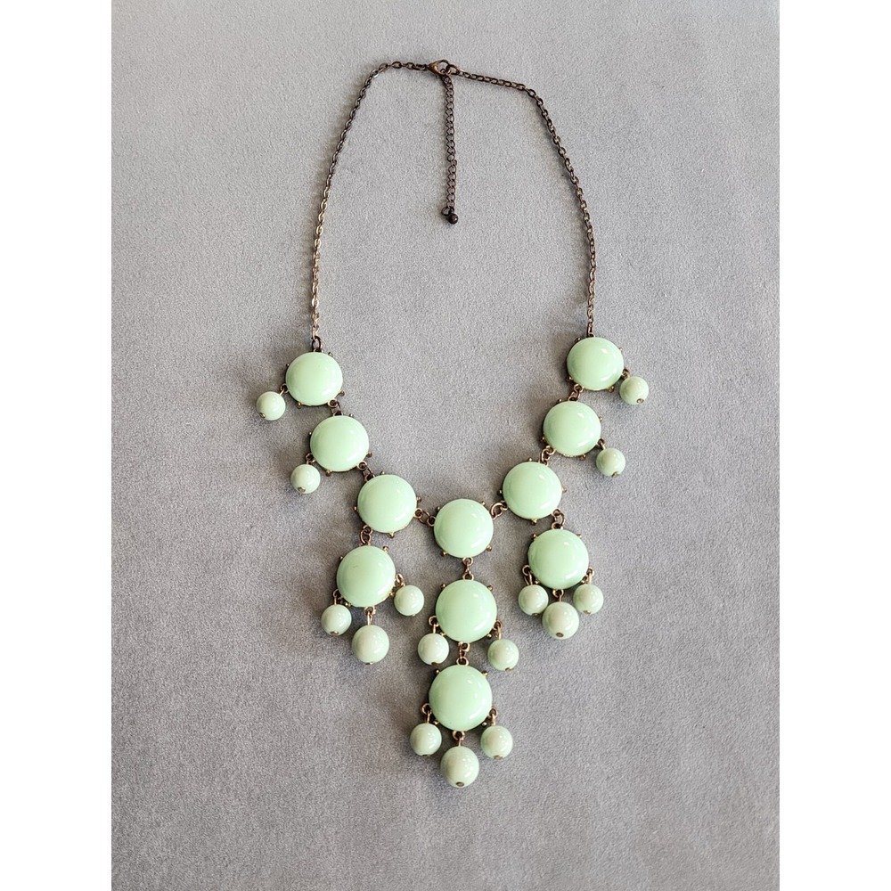 Vintage ILY COUTURE Signed Necklace Mint Green Bubble Bib Gold Tone Statement